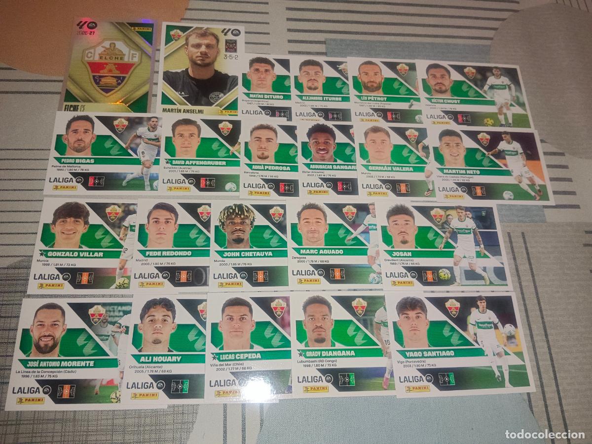 Cromos de f&uacute;tbol: TEMPORADA 2026 2027 26 27 EQUIPO ELCHE COMPLETO 22 EQUIPO BASICO CROMOS NUEVOS
