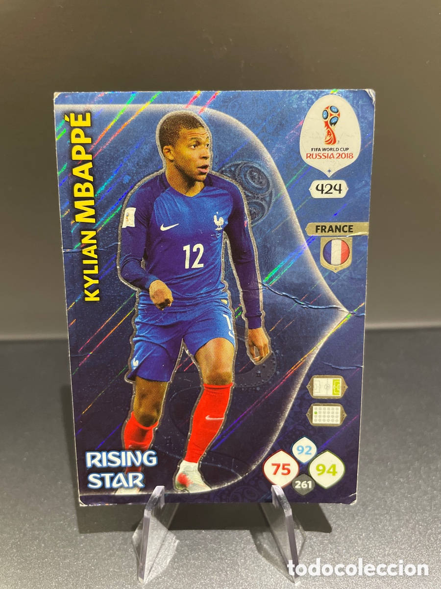 Cartes &agrave; collectionner de Football: Kylian Mbappe 424 Rising Star Panini Adrenalyn XL FIFA World Cup Russia 2018 Francia