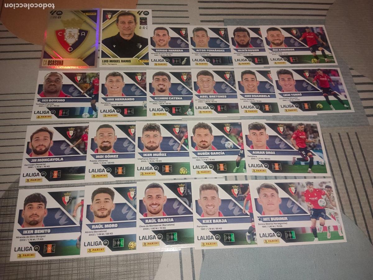 Cromos de f&uacute;tbol: TEMPORADA 2026 2027 26 27 EQUIPO OSASUNA COMPLETO 22 EQUIPO BASICO CROMOS NUEVOS