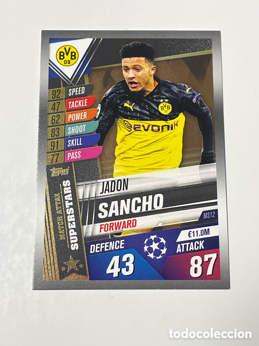 Cromos de f&uacute;tbol: Jadon Sancho Borussia Dortmund Topps Match Attax 19/20 #MS12