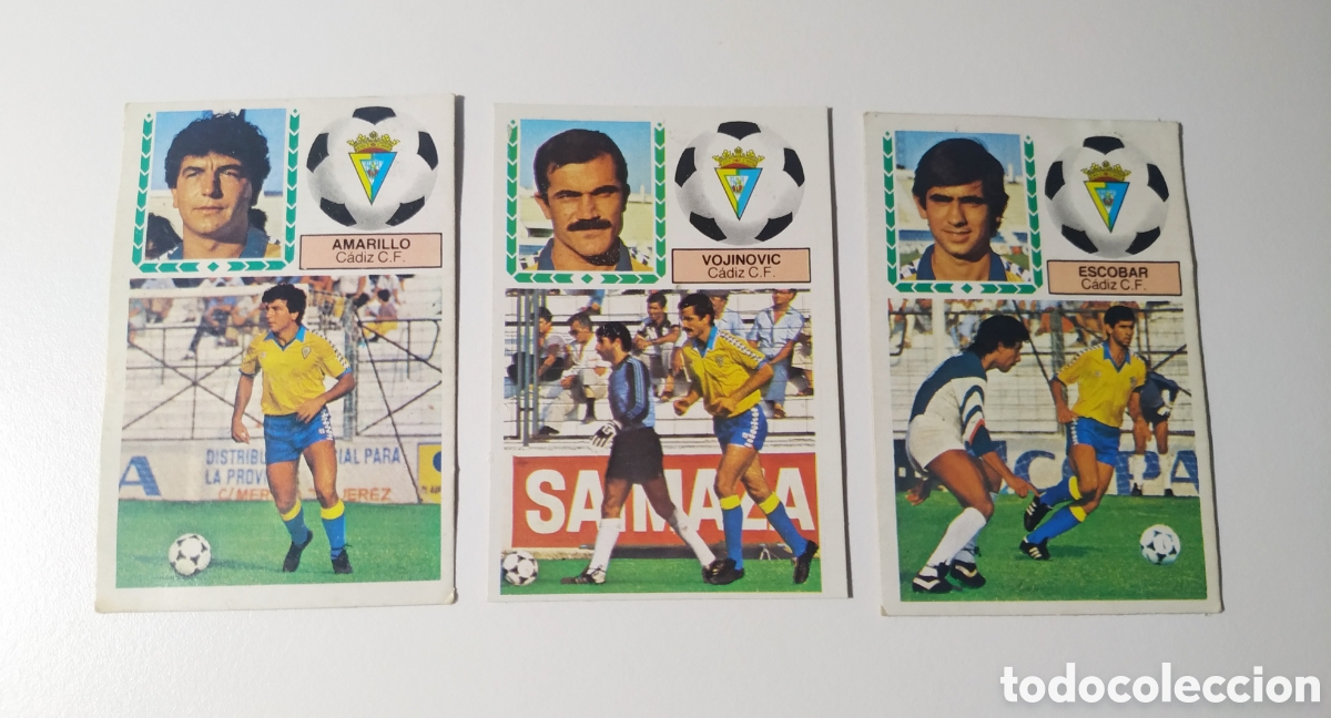 Cromos de f&uacute;tbol: Lote 3 cromos Amarillo, Vojinovic y Escobar version 83 84 ediciones ESTE 1983 1984
