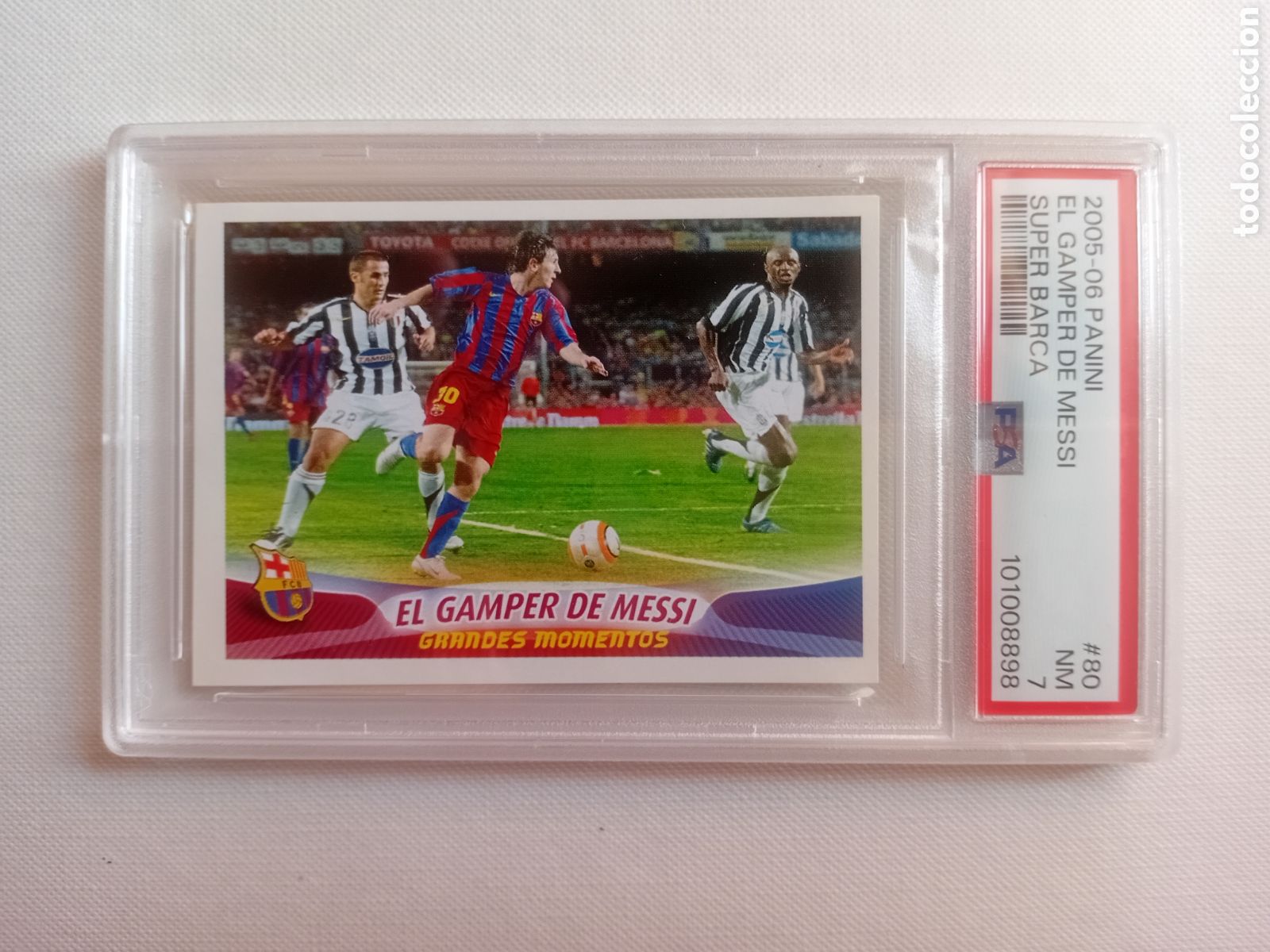Cromos de f&uacute;tbol: Messi 2005 Super Barca (no rookie) PSA 7