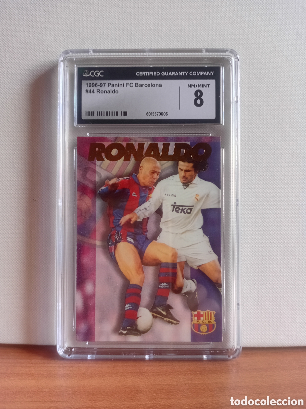 Cromos de f&uacute;tbol: Ronaldo 1996 rookie Barcelona Panini #44,certificado CGC 8.
