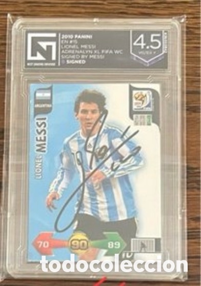 Fu&szlig;ball-Sticker: Cromo Messi adrenalyn XL firmado y gradeado