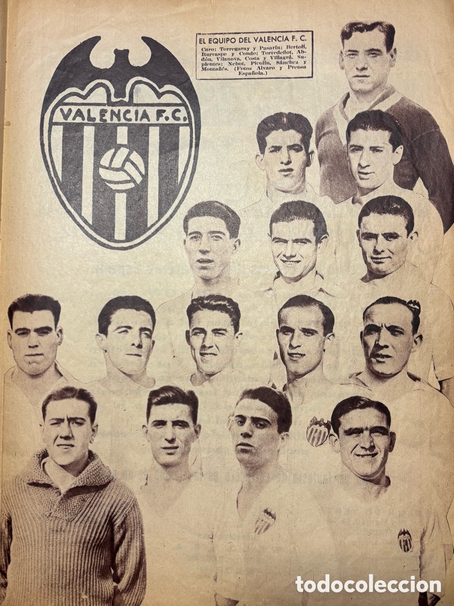 Figurine di Calcio: L&aacute;mina hoja de peri&oacute;dico Valencia club de f&uacute;tbol final de copa 1933 34