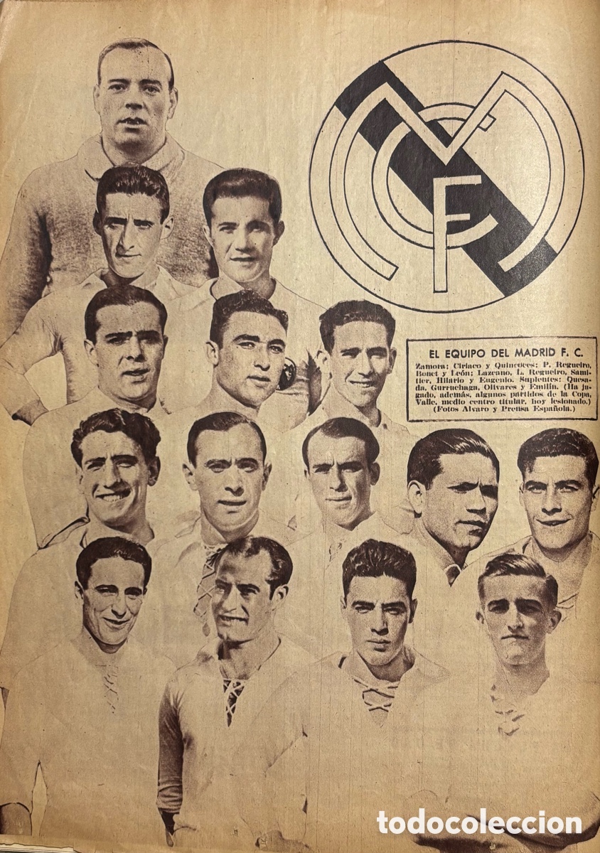 Figurine di Calcio: L&aacute;mina hoja de peri&oacute;dico Real Madrid final de copa 1933 34