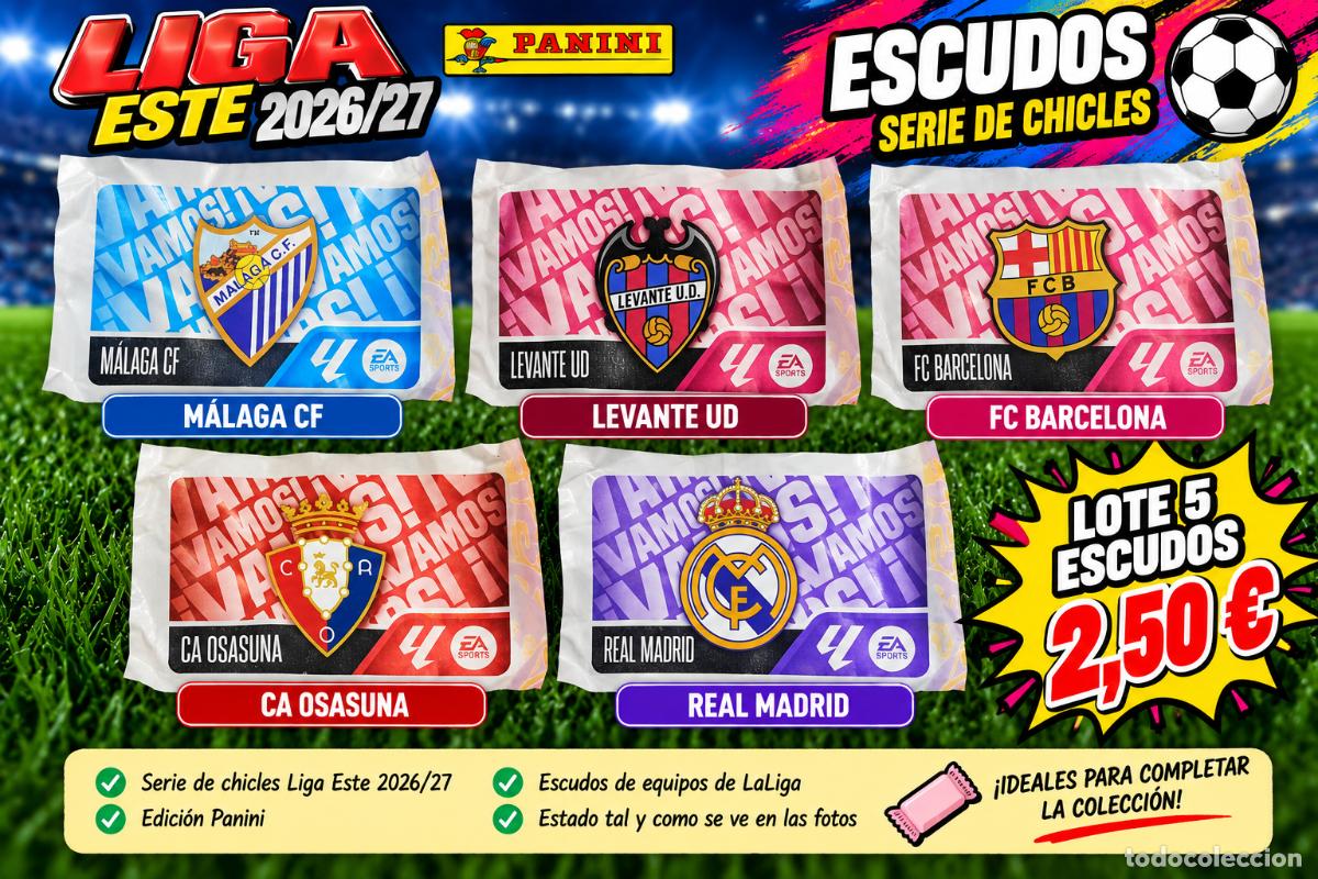 Cromos de f&uacute;tbol: Lote Etiquetas Escudos Chicles Liga Este 26/27 Panini