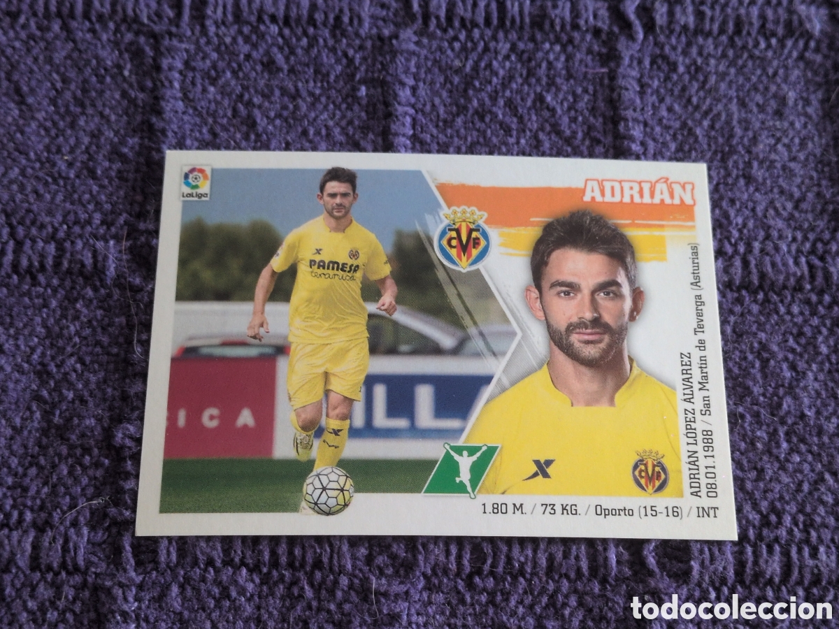 Fu&szlig;ball-Sticker: ADRIAN VILLARREAL C. F. COLOCA LIGA ESTE 2015 2016 15 16 NUNCA PEGADO SIN PEGAR