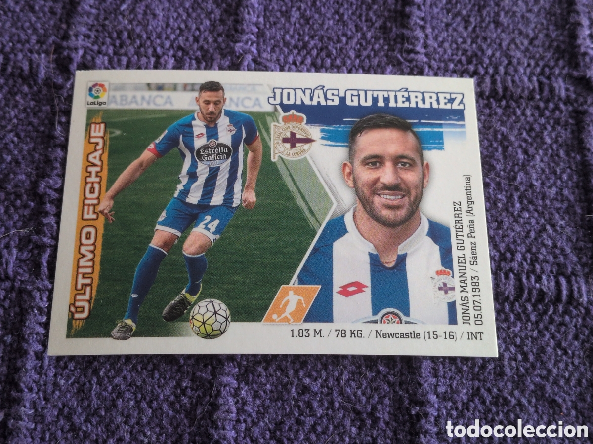 Fu&szlig;ball-Sticker: JONAS GUTIERREZ DEPORTIVO DE CORU&Ntilde;A FICHAJE 56 LIGA ESTE 2015 2016 15 16 NUNCA PEGADO SIN PEGAR.