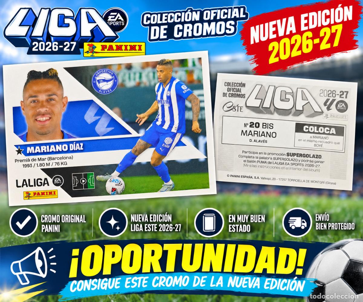 Cromos de f&uacute;tbol: Cromo Mariano D&iacute;az N&ordm; 20 BIS Alaves Liga Este 2026/27 Panini