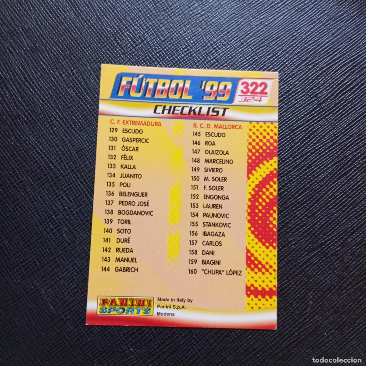 Cromos de f&uacute;tbol: 322 CHECKLIST PANINI TRADING CARD 1998 1999 CROMO FUTBOL 98 99 - A110 PG136