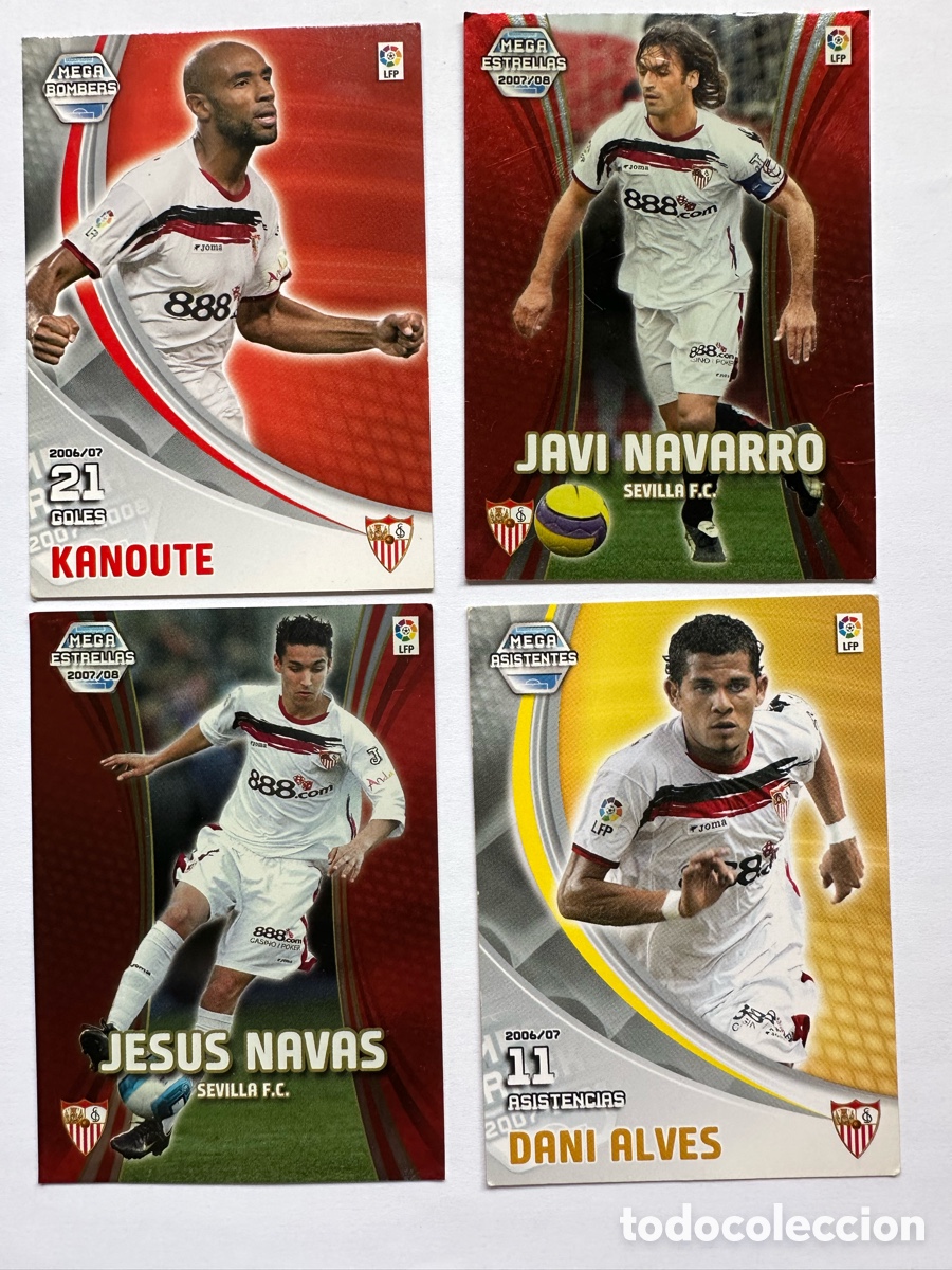 Cromos de f&uacute;tbol: lote de 4 cartas del Sevilla F.C. de la colecci&oacute;n Panini Megacracks 2007/2008