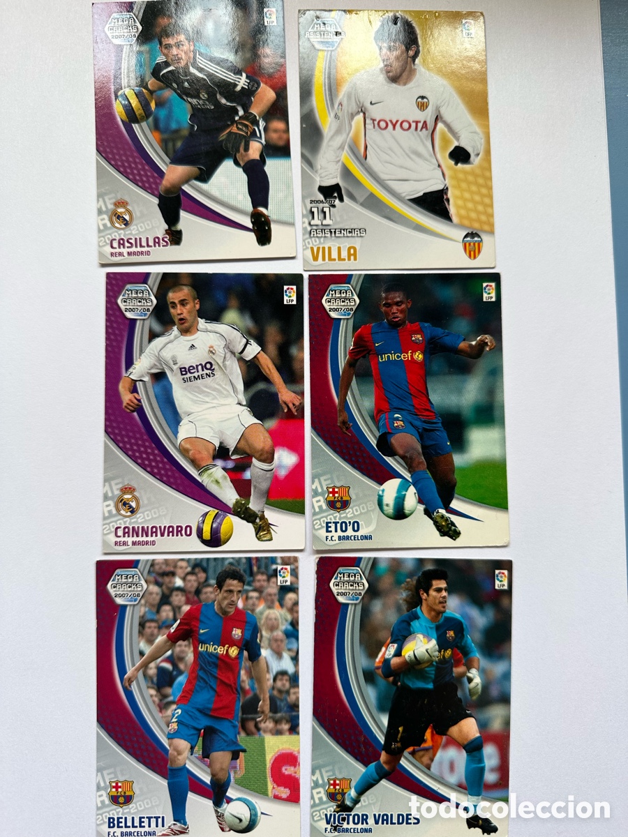 Cartes &agrave; collectionner de Football: Lote 6 Cromos Panini Mega Cracks / Asistencias (2006-2008) - Casillas, Villa, Eto'o, Cannavaro y m&aacute;s