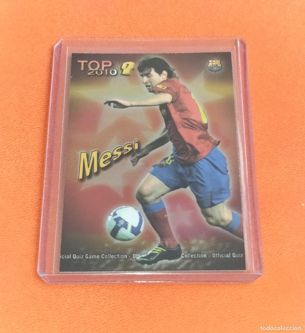 Football Stickers: 595 LIONEL MESSI TOP VERSION LISO ROJO FC BARCELONA CARD MUNDICROMO QUIZ GAME 2009 2010 09 10