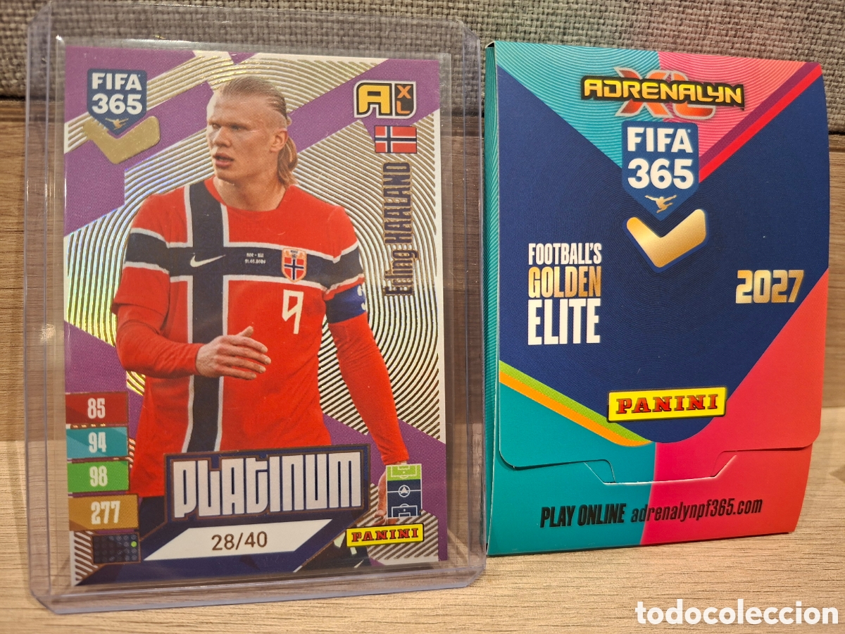 Cromos de f&uacute;tbol: Erling Haaland PLATINUM purple numerada 28/49 FIFA 365 2027