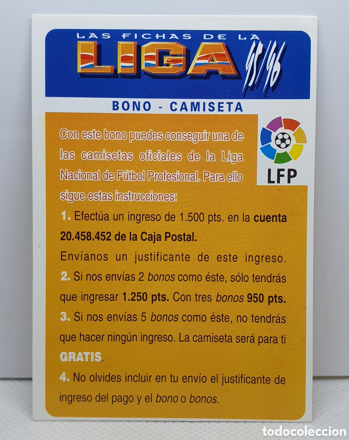 Cromos de f&uacute;tbol: ⚽️ CROMO BONO CAMISETA GRATIS BLANCO LAS FICHAS DE LA LIGA 95 96 MUNDICROMO SPORT