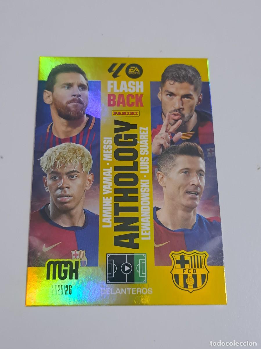 Cromos de f&uacute;tbol: CROMO CARD NUMERO 438 FC BARCELONA LAMINE YAMAL MESSI SUAREZ ANTHOLOGY MGK MEGACRACKS 2025-26 25-26