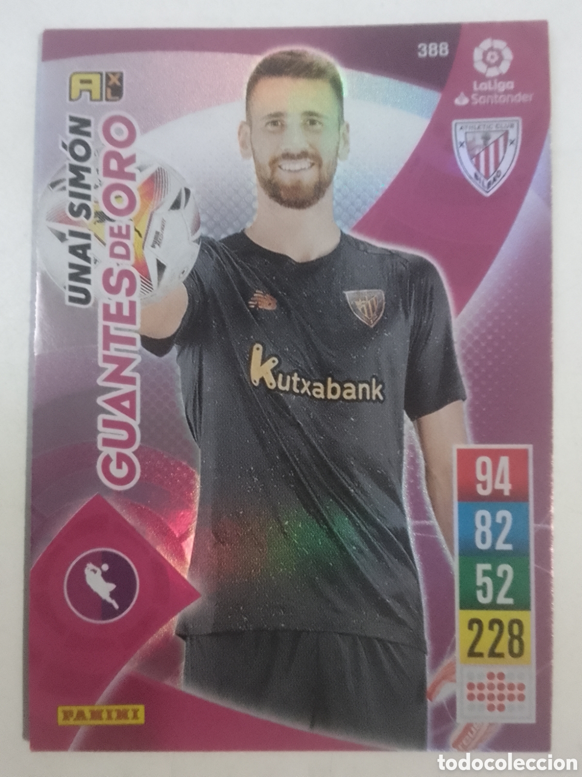 Cromos de f&uacute;tbol: Adrenalyn XL 2020-21 n&deg; 388 Unai Sim&oacute;n &bull; Athletic Club. GUANTES DE ORO.