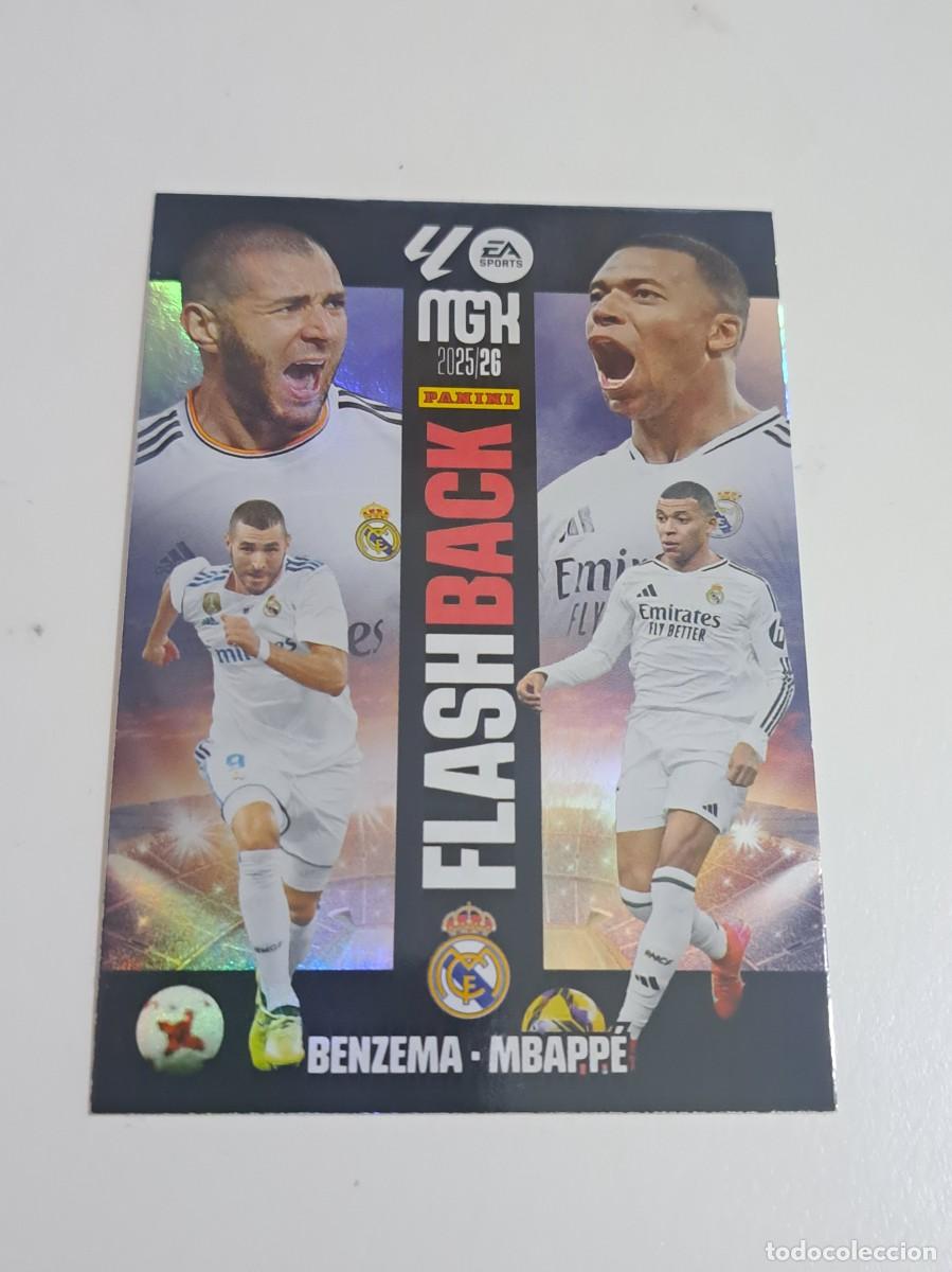 Cromos de f&uacute;tbol: CROMO CARD NUMERO 425 REAL MADRID BENZEMA MBAPPE FLASHBACK MGK MEGACRACKS 2025-26 25-26