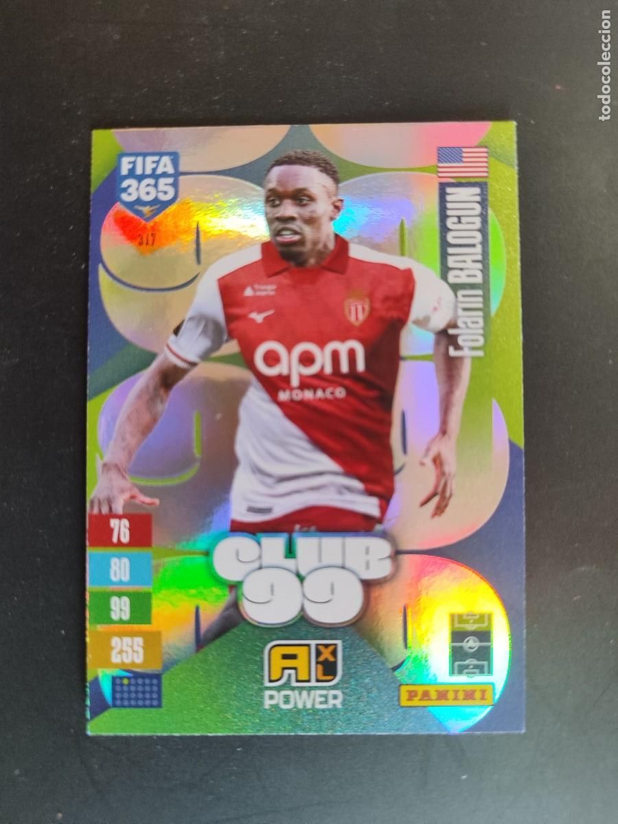 Cromos de f&uacute;tbol: ADRENALYN XL FIFA 365 2027 CARD CLUB99 BALOGUN MONACO # 317 PANINI