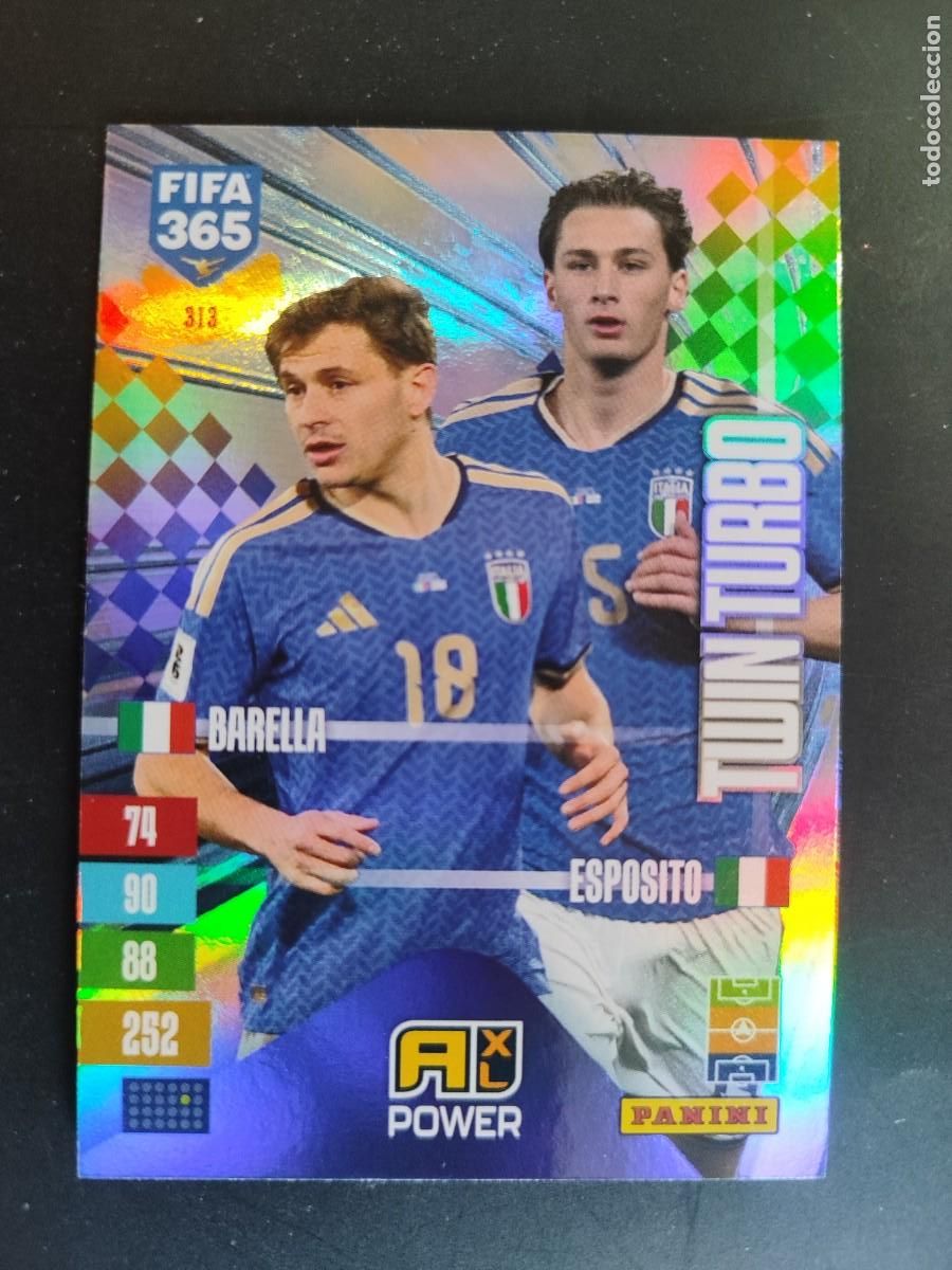 Fu&szlig;ball-Sticker: ADRENALYN XL FIFA 365 2027 CARD TWIN TURBO BARELLA/ESPOSITO ITALIA # 313 PANINI