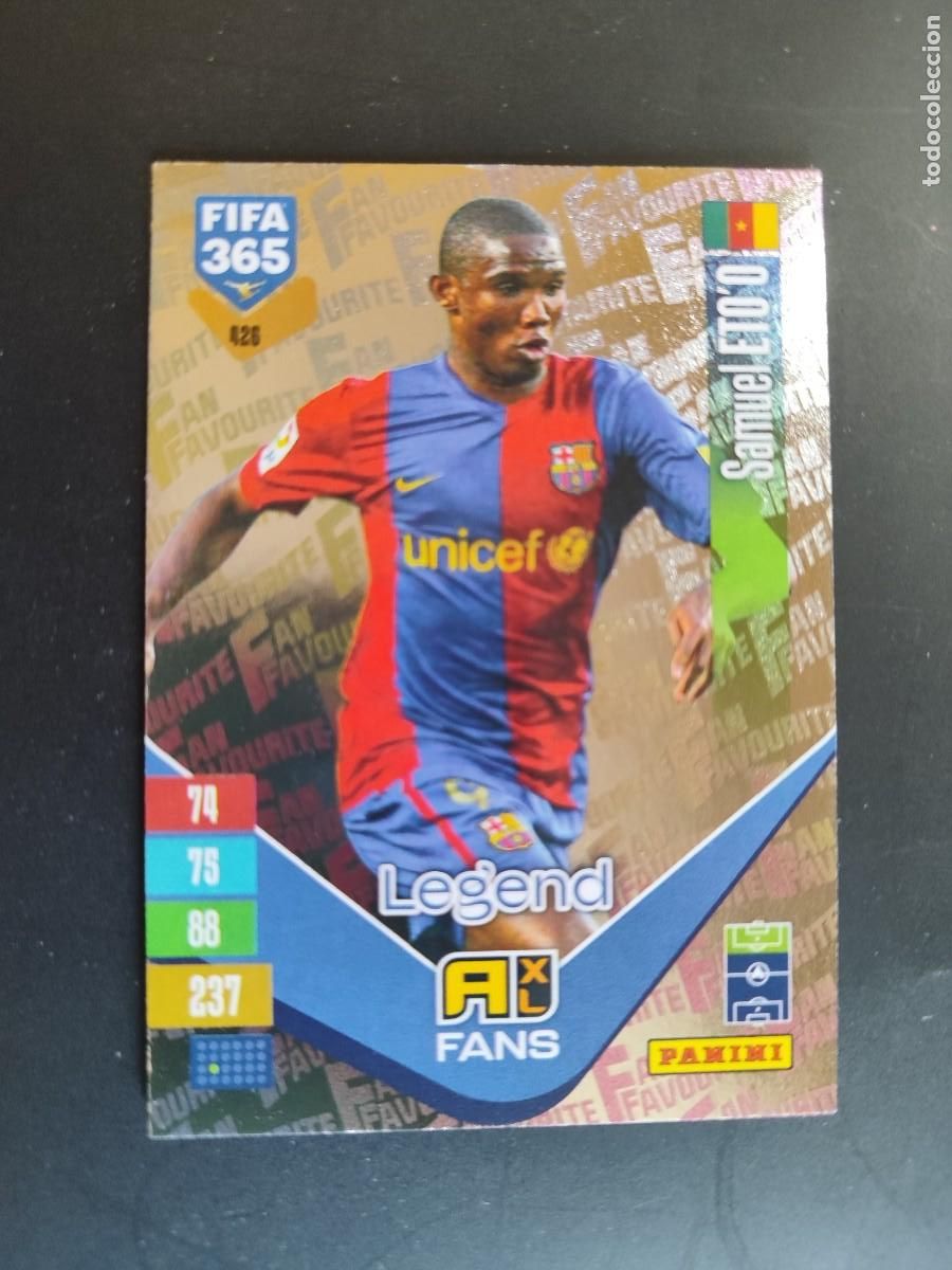 Cromos de f&uacute;tbol: ADRENALYN XL FIFA 365 2027 CARD FANS LEGEND ETO&acute;O FC BARCELONA # 426 PANINI