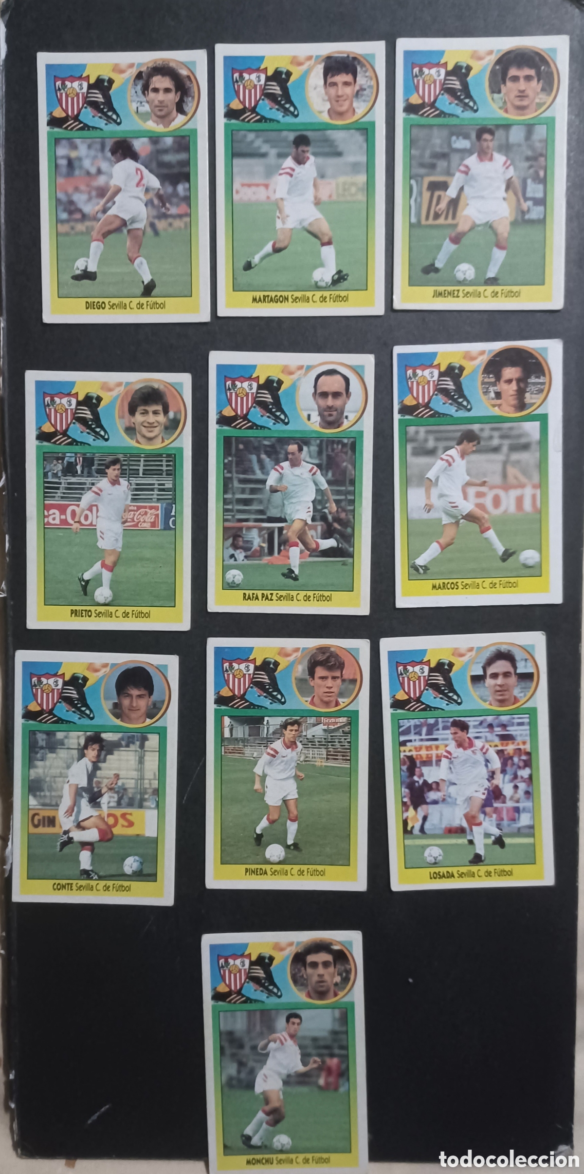 Cromos de f&uacute;tbol: LOTE 10 CROMOS DE CARTON SEVILLA CF EDICIONES ESTE 93 94