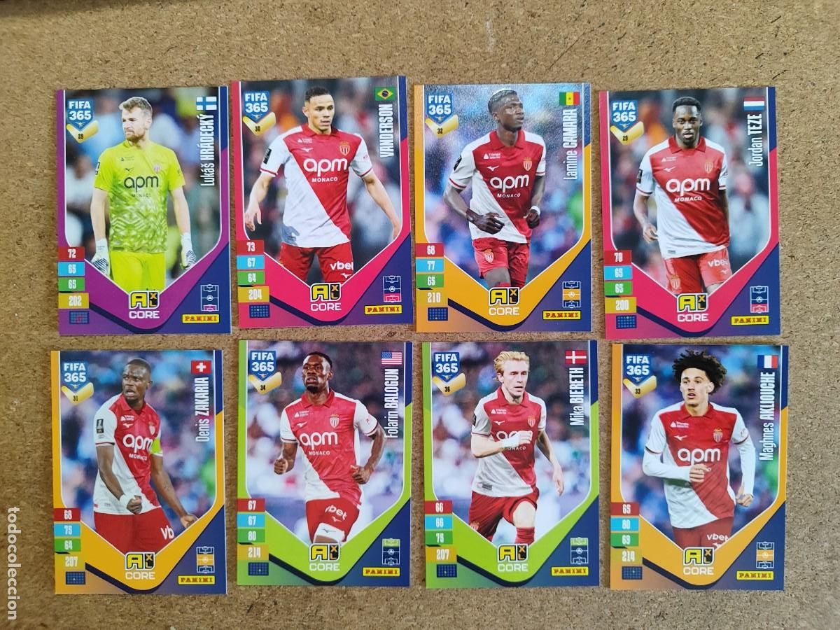 Cromos de f&uacute;tbol: ADRENALYN XL FIFA 365 2027 LOTE 8 CARTAS DEL MONACO # PANINI