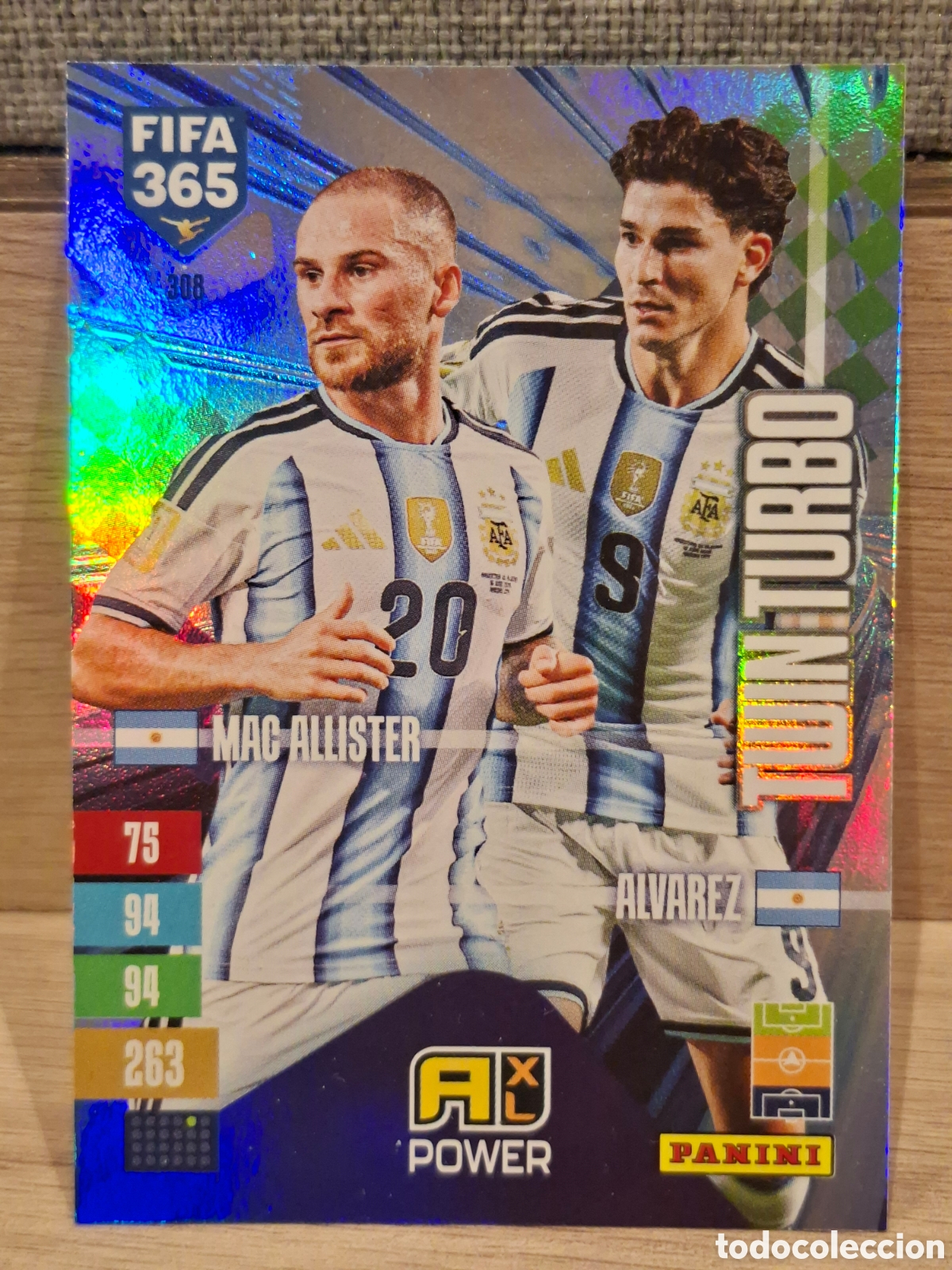 Cromos de f&uacute;tbol: #308 Mac Allister - Juli&aacute;n Alvarez - Twin turbo