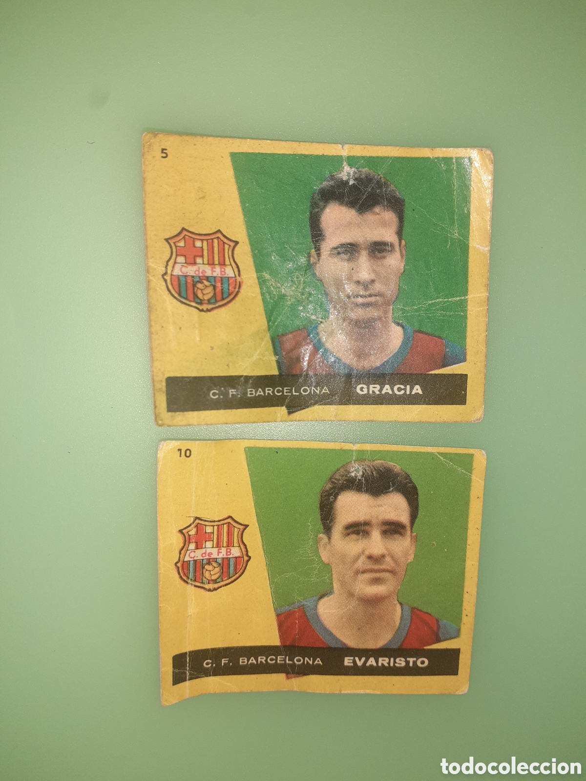 Cromos de f&uacute;tbol: 2 MUY DIFICILES CROMOS FC BARCELONA CAMPEONES 1960 FOOTBALL GRACIA Y EVARISTO