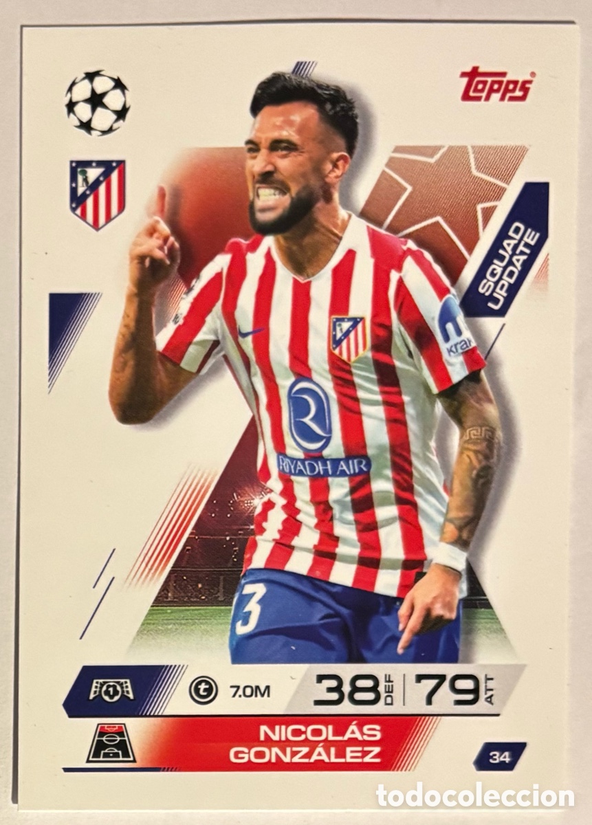 Cromos de f&uacute;tbol: NICOL&Aacute;S GONZ&Aacute;LEZ (ATL&Eacute;TICO MADRID). CARTA TOPPS MATCH ATTAX 2025/26.