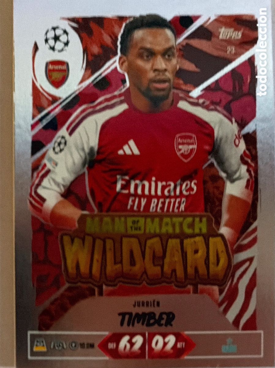 Cromos de f&uacute;tbol: 23 - Jurri&euml;n Timber -MAN OF THE MATCH- (ARSENAL) MATCH ATTAX CHAMPIONS LEAGUE 2026/27 (TOPPS)