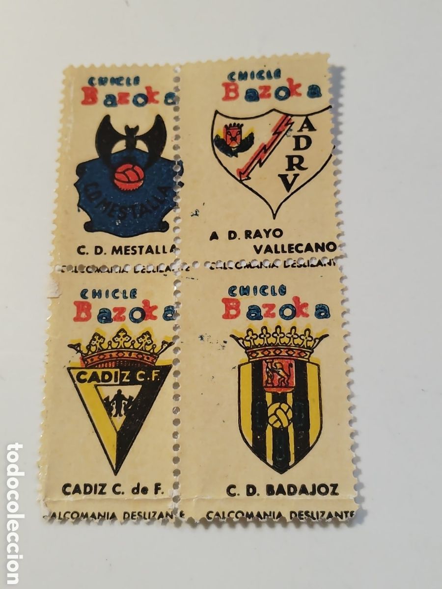 Cartes &agrave; collectionner de Football: CHICLES BAZOCA. S&Ntilde;OS 59/60. BLOQUE DE 4 ESCUDOS. CALCOMAN&Iacute;AS DESLIZANTES