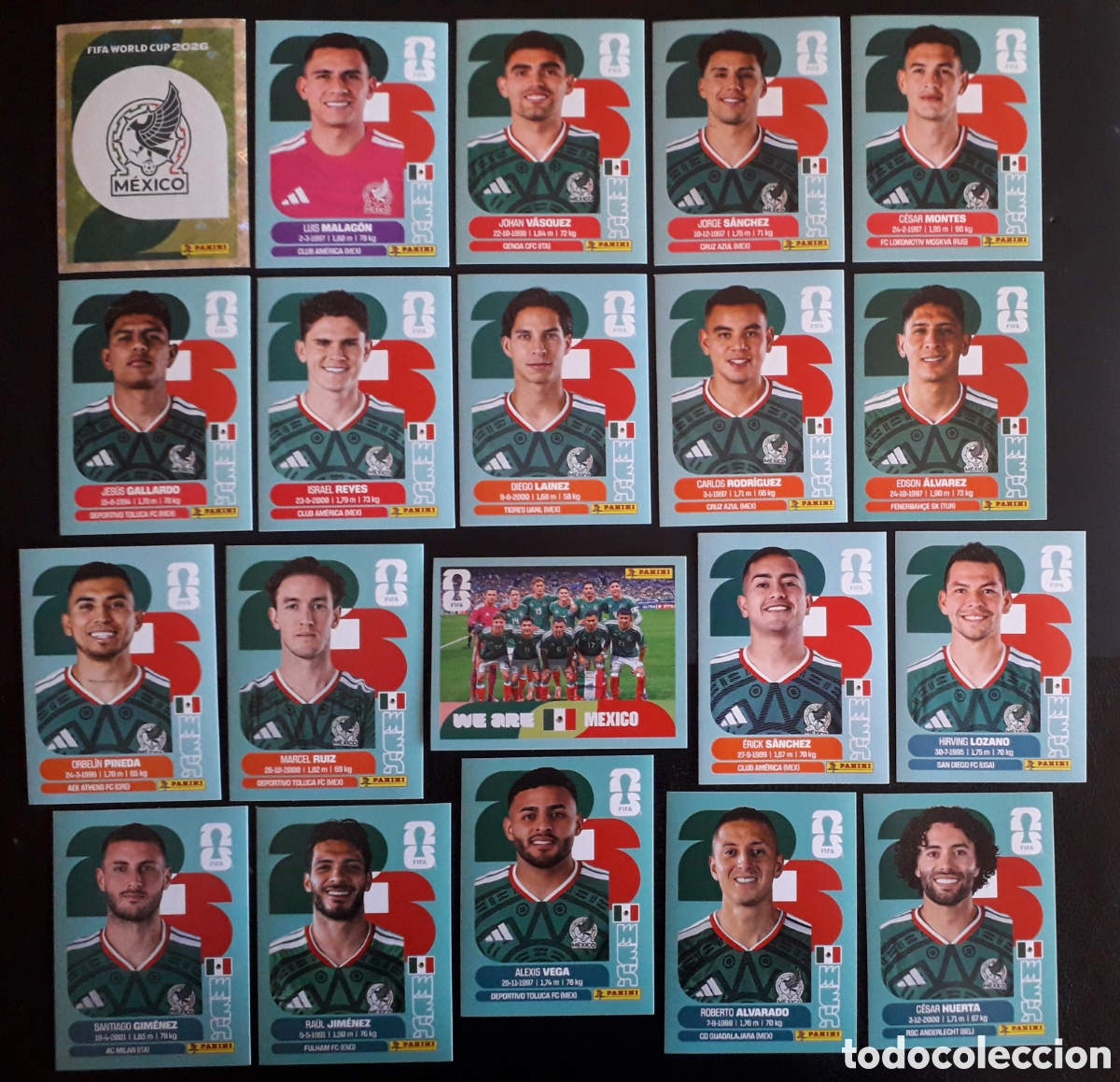 Fu&szlig;ball-Sticker: 20 CROMOS M&Eacute;XICO EQUIPO COMPLETO MUNDIAL F&Uacute;TBOL 2026 FIFA WORLD CUP PANINI SIN PEGAR
