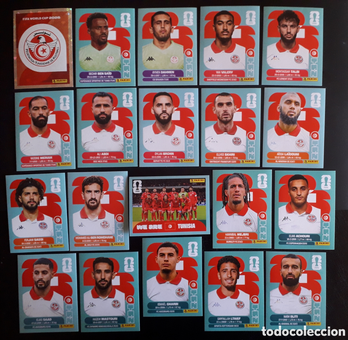 Cromos de f&uacute;tbol: 20 CROMOS T&Uacute;NEZ, EQUIPO COMPLETO MUNDIAL F&Uacute;TBOL 2026 FIFA WORLD CUP PANINI SIN PEGAR