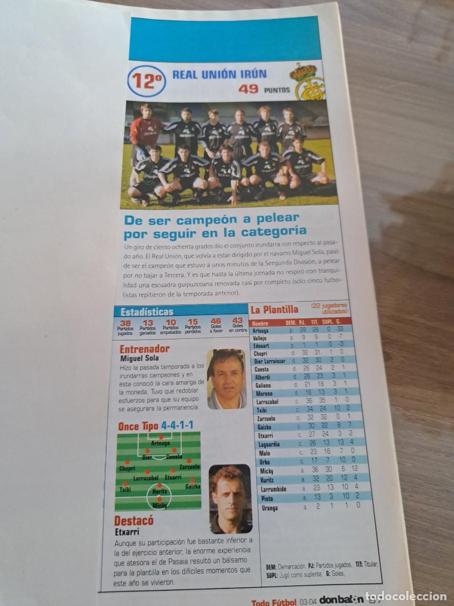 Fu&szlig;ball-Sticker: Foto plantilla y jugadores Don Bal&oacute;n 2003-04. Real Uni&oacute;n Irun