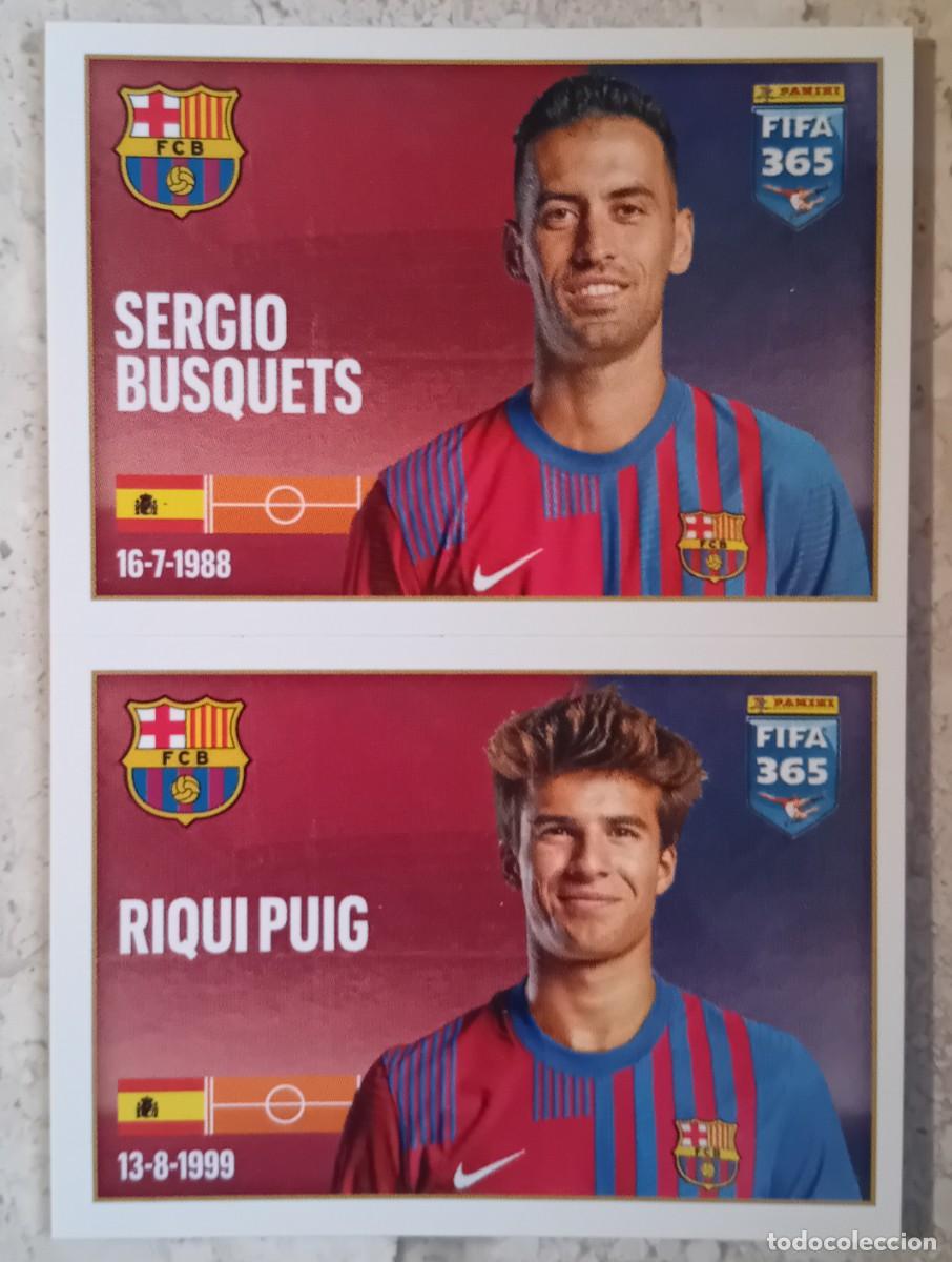 Cromos de f&uacute;tbol: Figurina Panini 2021-22 Cromo Fifa 365 2022 Sergio Busquets Riqui Puig Barcelona n 115