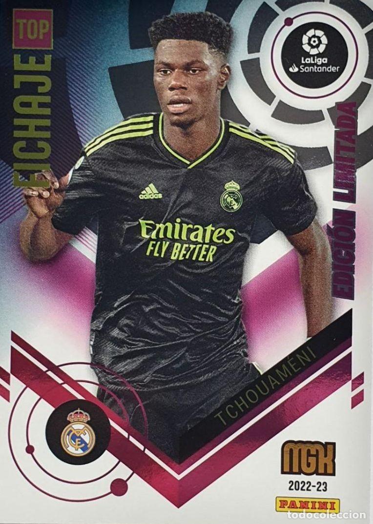 Fu&szlig;ball-Sticker: Carta edici&oacute;n limitada Top Fichaje Tchouam&eacute;ni Real Madrid Panini Megacracks 2022-2023