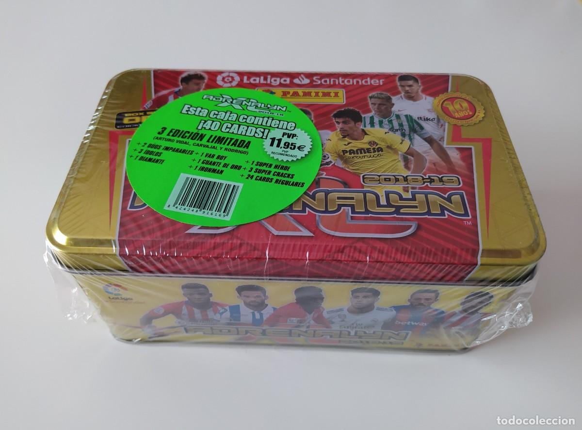 Cromos de f&uacute;tbol: Lata Caja Edici&oacute;n Limitada Adrenalyn XL 2018 2019 Panini