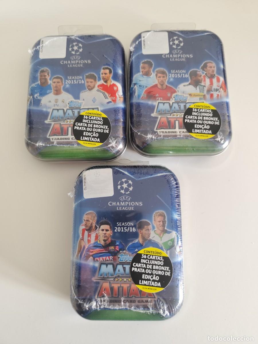 Cromos de f&uacute;tbol: Lote 3 mini latas PT Topps Match Attax 2015 2016 UEFA