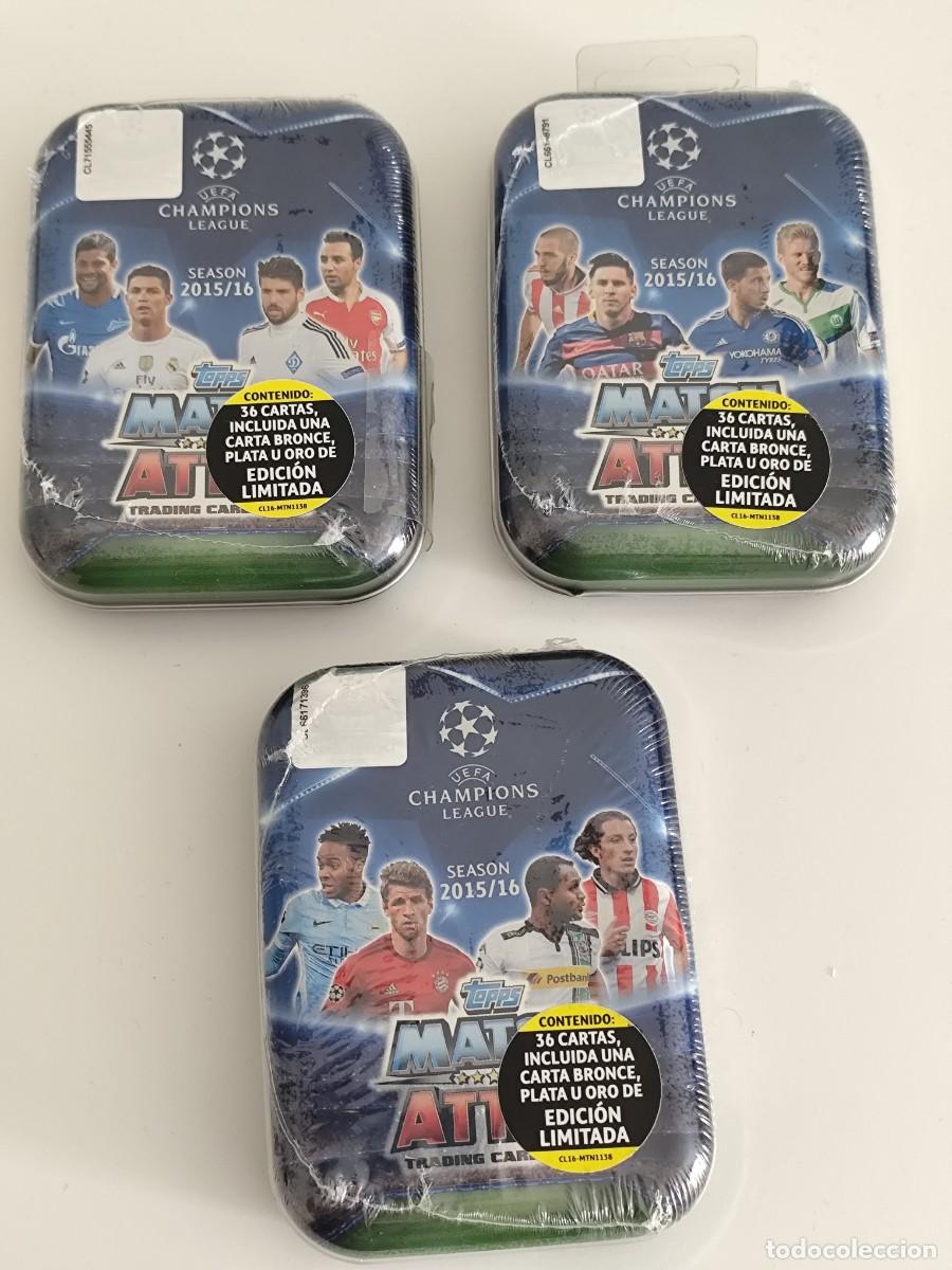 Cromos de f&uacute;tbol: Lote 3 mini latas ES Topps Match Attax 2015 2016 UEFA
