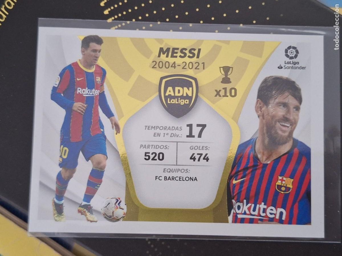 Cromos de f&uacute;tbol: 2021 22 ESTE PANINI NUNCA PEGADO MESSI ADN la liga edici&oacute;n especial