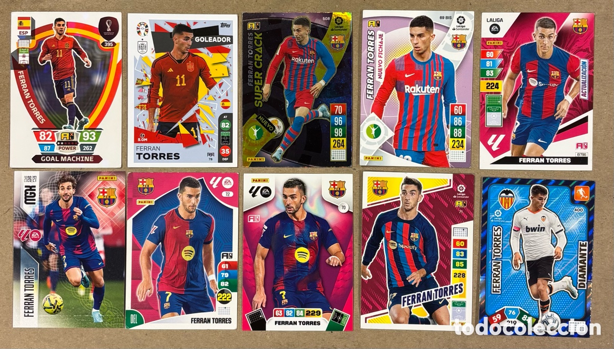 Cromos de f&uacute;tbol: FERR&Aacute;N TORRES. LOTE DE 10 CARTAS PANINI ADRENALYN XL, MGK Y MATCH ATTAX DIFERENTES TEMPORADAS