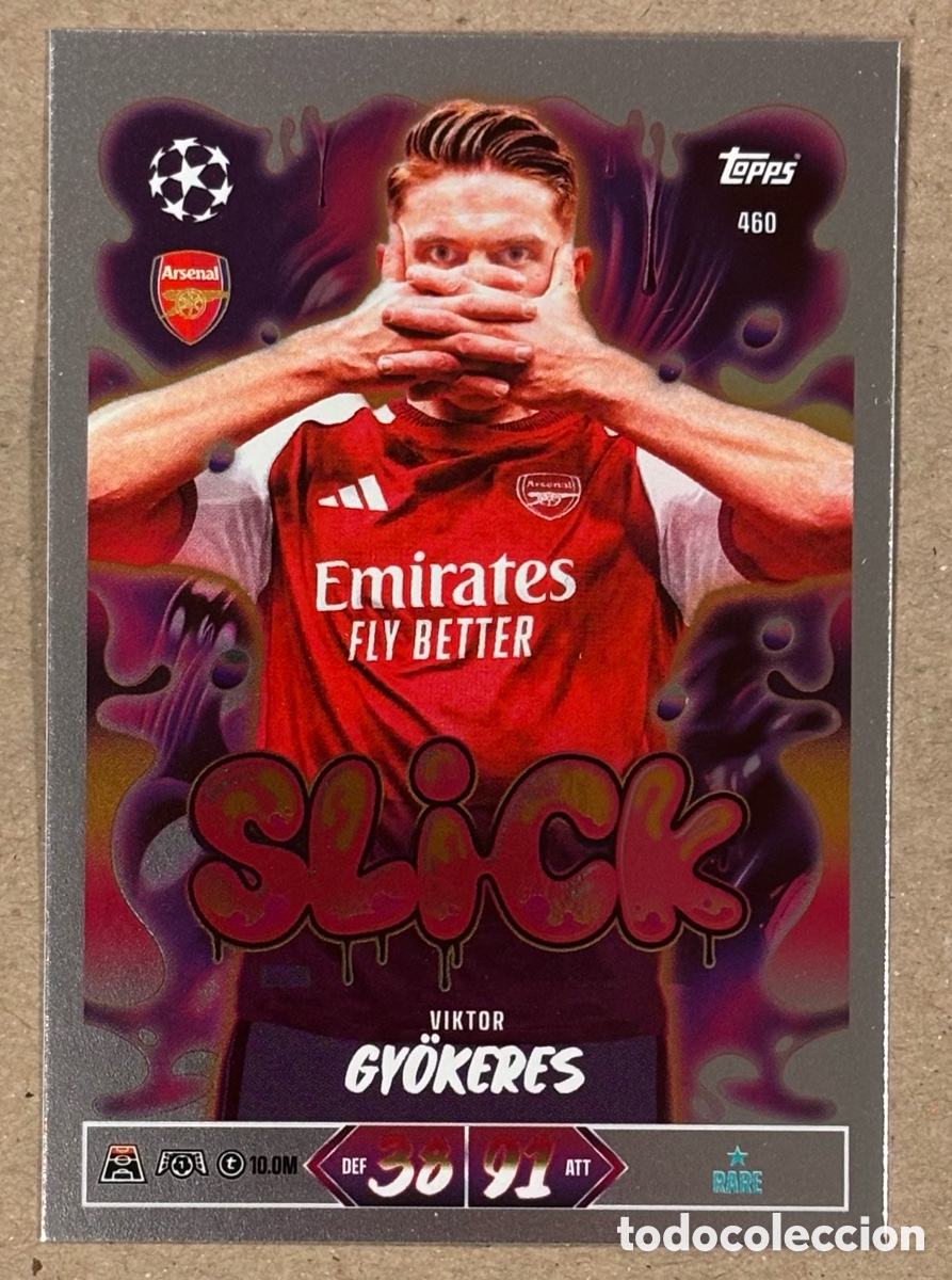 Cromos de f&uacute;tbol: VIKTOR GYOKERES (ARSENAL FC). CARTA SLICK TOPPS MATCH ATTAX 2026/27. RARE