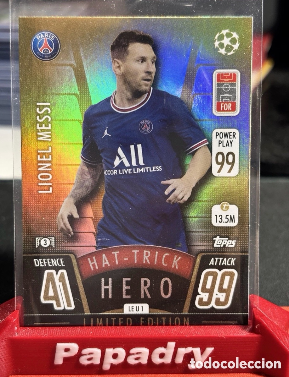 Cromos de f&uacute;tbol: Topps Match Attax&nbsp;2021/22 2022 Lionel Messi PSG Hat Trick Hero Limited Edition