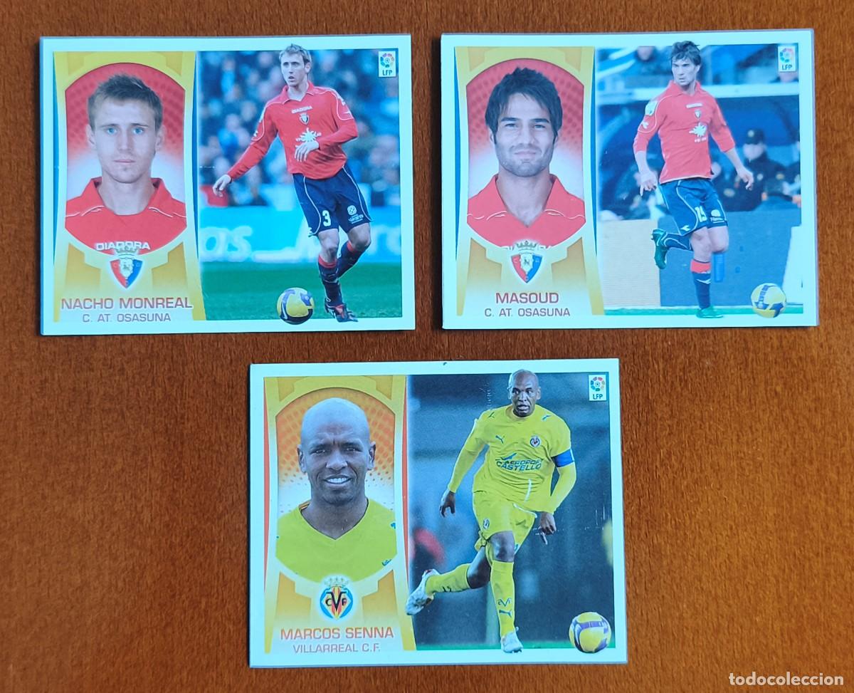 Football Stickers: 3 CROMOS (2 ERROR Y 1 CORREGIDO) LIGA ESTE 09-10 DOBLE TRASERA NACHO MONREAL, MASOUD Y MARCOS SENNA