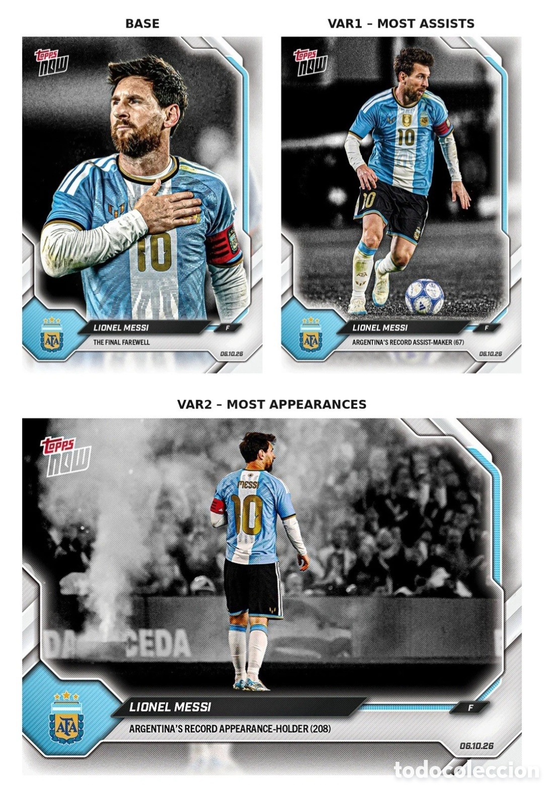 Cromos de f&uacute;tbol: Lionel Messi - The Final Farewell- Base+VAR1+VAR2