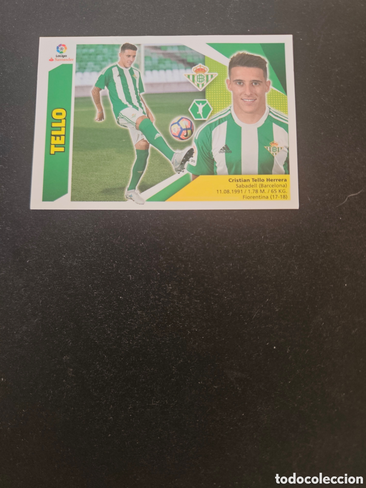 Cromos de f&uacute;tbol: TELLO N&ordm; 14 REAL BETIS &ndash; LIGA ESTE 2017-18 PANINI 1/2