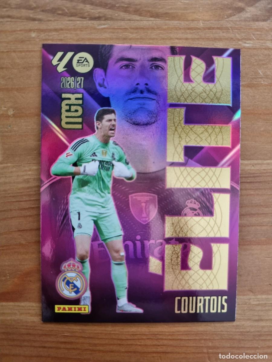 Cromos de f&uacute;tbol: 4 COURTOIS (Real Madrid CF) ELITE. Liga 2026 2027 26 27 Megacracks (Panini)