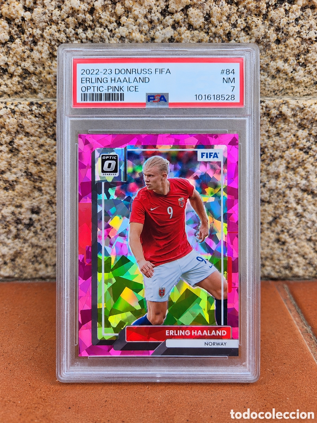 Cromos de f&uacute;tbol: Erling Haaland Donruss FIFA Optic Pink Ice /25 PSA 7 N&ordm; 84